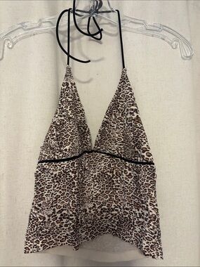 Leopard Print Halter Tank Top - Brown & Black
